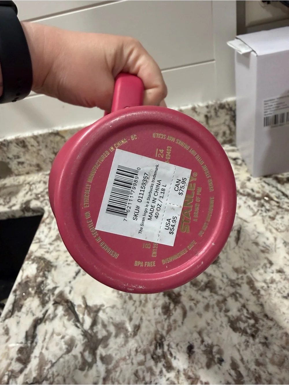 Stanley Pink Travel Mug with Handle and Gold Accents - Picture 2 of 4